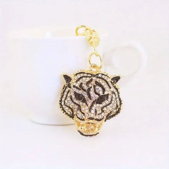 Luxury Rhinestone Crystal Tiger Keychain or Handbag Charm Sparkling Pendant - Picture 8 of 8